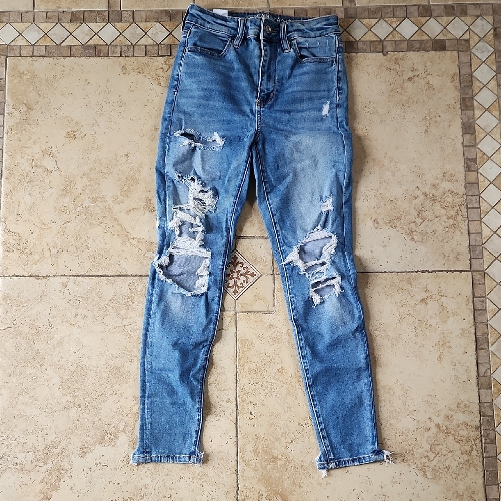 American Eagle Outfitters Distressed Light Blue Skinny Jeans